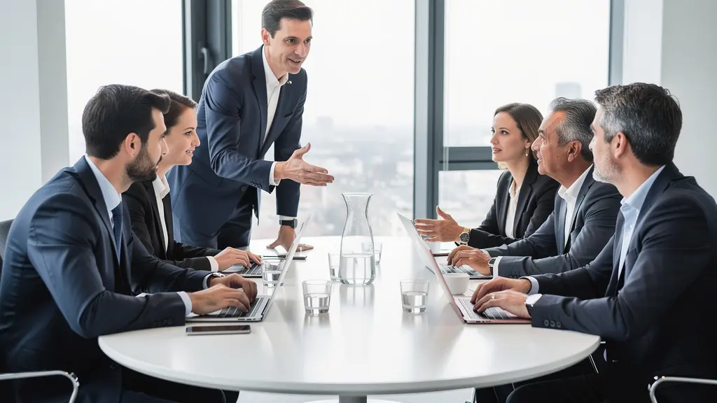 Professionnels en réunion CSE autour d'une table de conférence moderne